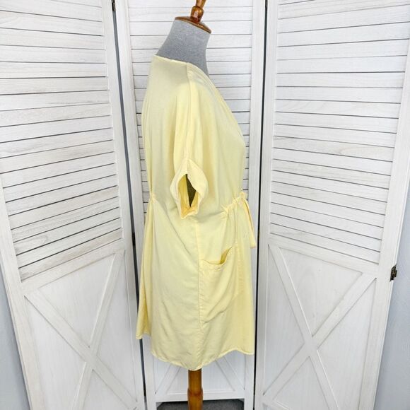 Zara Button Front Tie Waist Shirt Dress Yellow XS Cap Sleeve - Picture 4 of 14